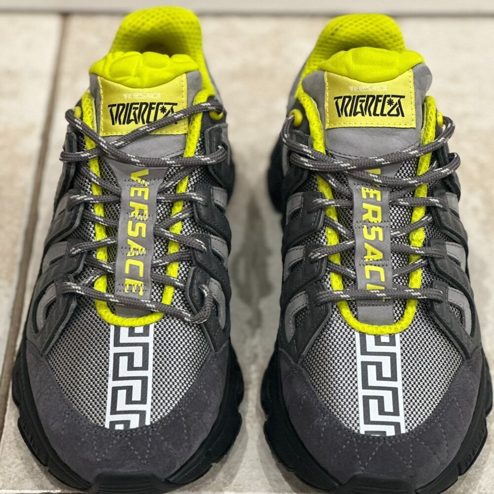 VERSACE Trigreca Sneakers Grey Sliver Neon Lime SIZE IT 40 / US 7